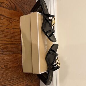 Michael Kors Black Patent Leather Hampton Mid Sandal